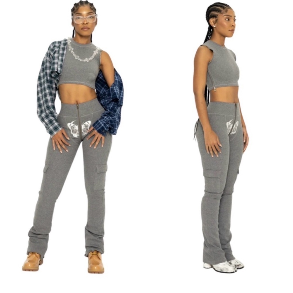 Tordrobes Butterfly Signature U-Zip Cargo Pants gray white size medium cotton - Picture 2 of 12